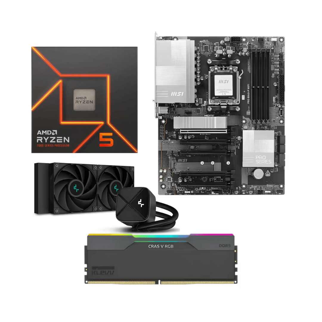 AMD Ryzen 5 7500X3D Upgrade Kit with MSI PRO B840-P motherboard, DeepCool LS520S Zero Dark cooler and 32GB DDR5 RGB memory