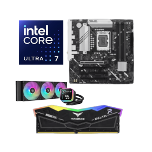 Intel Core Ultra 7 270K upgrade kit with ASUS B860M MAX motherboard, T-Force Delta RGB DDR5 memory and DeepCool LQ360 liquid cooler