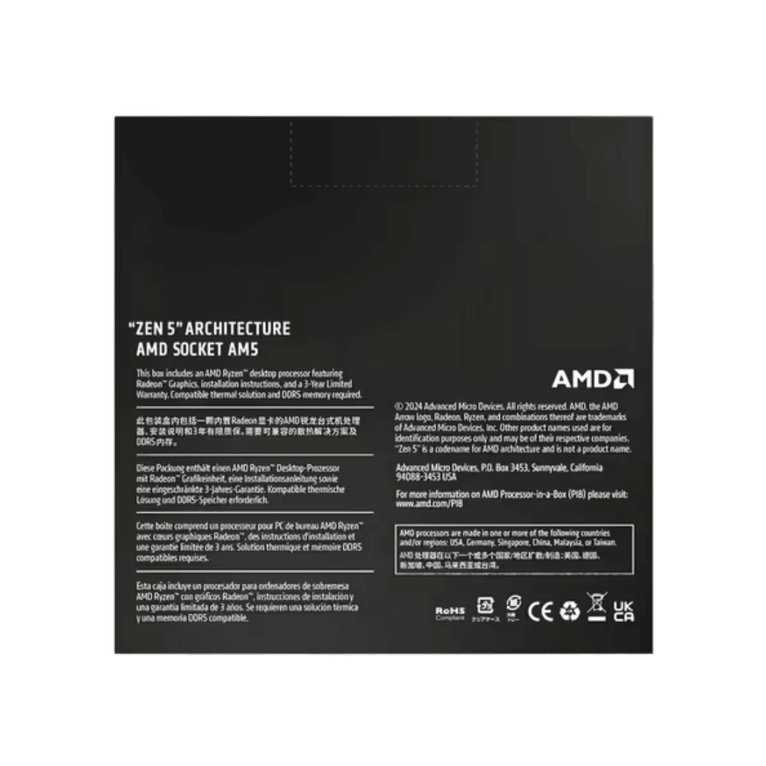 Rear view of the AMD Ryzen 9 9000 Series desktop processor retail box