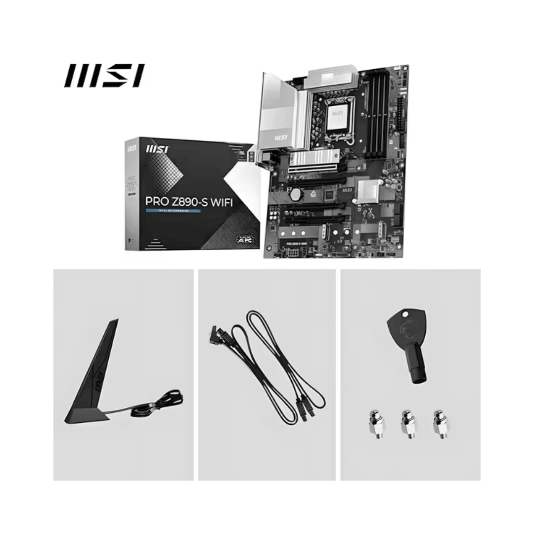 MSI PRO Z890-S WiFi motherboard with retail box and included accessories